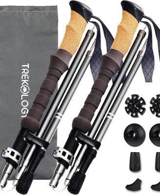 TREKOLOGY Trek-Z Cork Grip Trekking Poles – Lightweight Folding Hiking Poles, Adjustable Height, Compact Travel Design, Aircraft-Grade Aluminum Walking Sticks for Men & Women