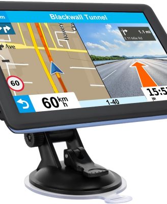 GPS Navigator for Car Truck RV, Latest 2025 Map, 7 inch Touch Screen Real Voice Spoken Turn-by-Turn Direction Reminding Navigation System for Cars, Vehicle GPS with Speed and Red Light Warning (Blue)